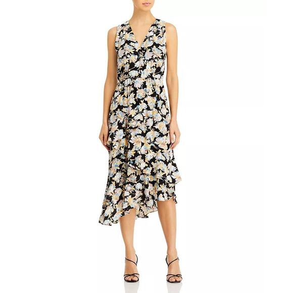 T Tahari Floral Print Sleeveless Faux Wrap Midi Dress - L - Picture 1 of 2